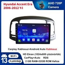 Hyundai Accent Era 2006-2012 Yıl Androıd Sürüm 13 Kablosuz Carplay Navigasyon Multimedya 9 Inç Ekran Navigasyon Cihazı 2g Ram +32GB Hafıza Çerçeveli ve Arka Görüş Kameralı