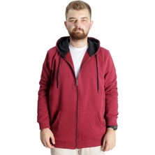 Mode Xl Büyük Beden Erkek Sweat Kapüşonlu Fermuarlı Outsider 23547 Bordo