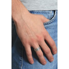 Labalaba Erkek Antik Gümüş Kaplama Ayarlanabilir Geometrik Baskılı Yüzük