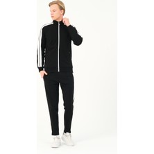 Erkek %100 Pamuk Regular Fit Eşofman Takımı Siyah Diagonal Üç Iplik
