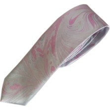 ElifEbru Exclusive Handicrafts Ebru Sanatı  Saten Kumaş Açık Gri Pembe Erkek Kravat Sakr 160