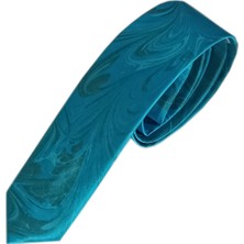 ElifEbru Exclusive Handicrafts Ebru Sanatı  Saten Kumaş  Turkuaz Gri  Erkek Kravat Sakr 157