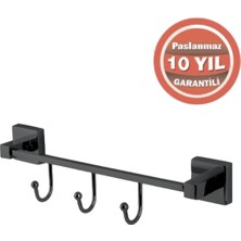 Çelik Banyo Paslanmaz Pirinç Tamay 3’lü Askılık Mat Siyah