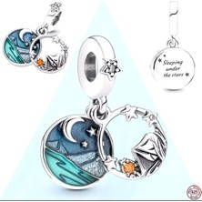 Hector Co Jewellery Gece ve Kamp Gökyüzü Çift Sallantılı 925 Ayar Gümüş Charm