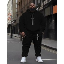 Amor Man Büyük Beden Özel Tasarım Kapüşonlu Peace Baskılı Modern Battal Kışlık Erkek Eşofman Takımı