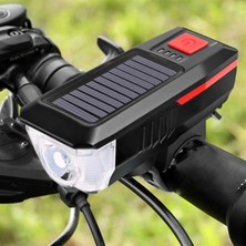 Go İthalat Solar Enerjili USB ile Şarj Edilebilir Ledli Bisiklet Feneri Kornalı ve Su Geçirmez Far (4835)