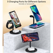 CHOETECH 3'ü 1 Arada Magsafe Uyumlu Kablosuz Hızlı Şarj Standı/Şarj Cihazı (T585-F-BK)