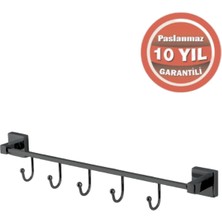 Çelik Banyo Paslanmaz Pirinç Tamay 5’li Askılık Mat Siyah