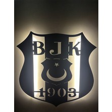 Home Beşiktaş Bjk 1903 Duvar Dekoru LED Işıklı Tablosu Siyah Ahşap Lazer Mdf