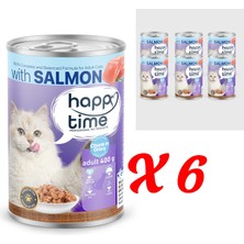 Happy Time Yetişkin Kediler Için Somon Parça Etli Konserve 6X400 gr