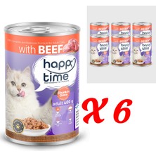 Happy Time Yetişkin Kediler Için Sığır Parça Etli Konserve 6X400 gr