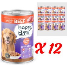 Happy Time Yetişkin Köpekler Için Biftek Parça Etli Konserve 12X400 gr