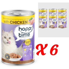 Happy Time Yetişkin Kediler Için Tavuk Parça Etli Konserve 6X400 gr