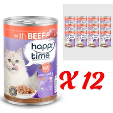 Happy Time Yetişkin Kediler Için Sığır Parça Etli Konserve 12X400 gr