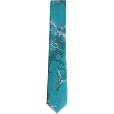 ElifEbru Exclusive Handicrafts Ebru Sanatı  Saten Kumaş  Erkek Turkuaz Gri Beyaz Kravat Sakr 147