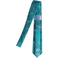 ElifEbru Exclusive Handicrafts Ebru Sanatı  Saten Kumaş  Erkek Turkuaz Gri Beyaz Kravat Sakr 147
