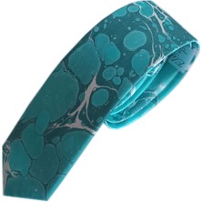 ElifEbru Exclusive Handicrafts Ebru Sanatı  Saten Kumaş  Erkek Turkuaz Gri Beyaz Kravat Sakr 147