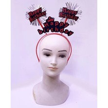 Çerçici Happy Birthday Yazılı Püsküllü Neon Kırmızı Renk Doğum Günü Tacı 22 x 19  cm