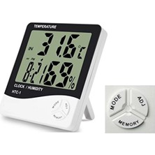 Çerçici Masaüstü Dijital Termometre Nem Ölçer Saat