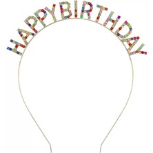 Çerçici Rengarenk Kristal Taşlı Ekstra Lüks Gümüş Kaplama Happy Birthday Taç 16 x 17  cm