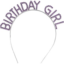 Çerçici Mor Renk Kristal Taşlı Parlak Birthday Girl Yazılı Taç 16 x 17  cm