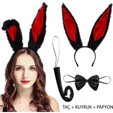 Çerçici Siyah Kırmızı Renk Peluş Tavşan Kulak Papyon Kuyruk Yetişkin Boy
