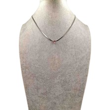 Han Ticarethane Gümüş Renk Italyan Zincir Kalp Model Taşlı Çelik Kolye