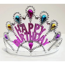Çerçici Gümüş Renk Happy Birthday Yazılı Doğum Günü Tacı 60  cm
