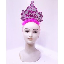 Çerçici Happy Birthday Neon Pembe Renk Doğum Günü Tacı 24 x 15  cm