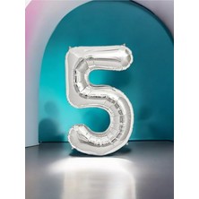 Gümüş Renk 5 Rakamlı Folyo Balon (16 Inç / 40 Cm) - Doğum Günü Parti ve Eğlenceli Etkinlikler Için