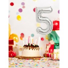 Gümüş Renk 5 Rakamlı Folyo Balon (16 Inç / 40 Cm) - Doğum Günü Parti ve Eğlenceli Etkinlikler Için