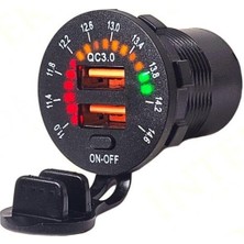 12V-24V DİJİTAL VOLTMETRE+ŞARJ CİHAZLI (USB X2) (3 A) (OFF-ON ANAHTARLIİ) (IŞIKLI) (28 MM)