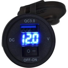 12V-24V DİJİTAL VOLTMETRE+ŞARJ CİHAZLI (USB) (3 A) (OFF-ON ANAHTARLI) (MAVİ IŞIK) (28 MM)