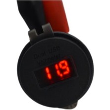 12V-24V DİJİTAL VOLTMETRE+ŞARJ CİHAZI (USB X 2) (1A/2.1A) (KIRMIZI IŞIK) (28 MM)