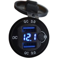 12V-24V DİJİTAL VOLTMETRE+ŞARJ CİHAZLI (USB X2) (3 A) (OFF-ON ANAHTARLIİ) (MAVİ IŞIK) (28 MM)