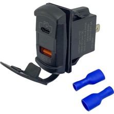 12V-24V DİJİTAL VOLTMETRE+ŞARJ CİHAZLI (USB+TYPE-C) (3 A) (ANAHTAR TİPİ) (MAVI IŞIK)