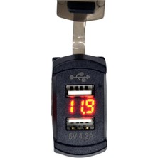 12V-24V DİJİTAL VOLTMETRE+ŞARJ CİHAZLI (USB X 2) (4.2A) (ANAHTAR TİPİ) (KIRMIZI IŞIK)