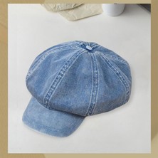 Savakan Denim Newsboy Caps Vintage Yumuşak 8 Panel Kadınlar Için Kızlar Düz Kapakları Açık Mavi (Yurt Dışından)