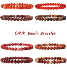 19CM Tarzı 7.yaldıztaşı Kırmızı Bilezik Doğal Taş 6 mm Boncuk Bilezik Kadın Erkek Streç Elastik Halat Reiki Kristal Jades Agates Pulsera Takı Hediye (Yurt Dışından)