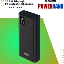 Phixi Force QC2220 20.000MAH LCD Ekranlı 22.5W Pd Destekli Taşınabilir Powerbank