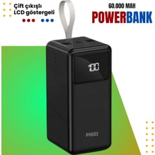 Phixi Force P60 60.000MAH LCD Ekranlı 2 Çıkışlı Powerbank – Yüksek Kapasite ve Güçlü Performans