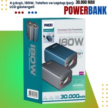 Phixi UP180 30.000MAH 4 Çıkışlı LCD Göstergeli Powerbank - 180W Pd+Usb Taşınabilir Laptop Şarj Aleti