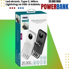 Phixi Force P21 20.000MAH Powerbank - LED Ekranlı, Micro, Lightning, Type-C ve Usb-A ile Hızlı Şarj