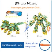 First Triceratops Küçük Tuğla Yapı Taşı Dönüştürme Robotu Dinozor Müzesi Modeli Yapı Taşı Montaj Oyuncak (Yurt Dışından)