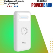 Phixi Basic PW22 20.000MAH Kablosuz Şarjlı Powerbank - Çift Çıkışlı, Hızlı Şarj ve LED Göstergeli