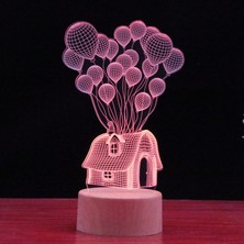 La Go Go Gantdidiboy Atmosferik Ahşap Damarlı Masif Ahşap Taban 3D Dokunmatik Uzaktan Kumanda 16 Renkli Uv Desen Balon Ev Gece Lambası (Yurt Dışından)