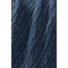 Sevim Ponponlu Triko Örme Tv Battaniyesi – Koltuk & Omuz Şalı & Diz Battaniyesi – 130 x 170  cm  - Indigo