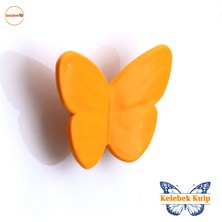 Badem10 Plastik Kelebek Kulp Turuncu Mobilya Çoçuk Odası Kız Erkek Dolap Kapak Kulpu Çekmece Kulbu 1 Adet