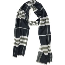 Burberry Ekose Desen %80 Yün , %20 Ipek,siyah Beyaz Kareli Şal 70X250 cm