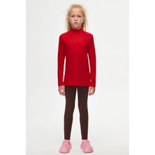 Kırmızı Basic Kışlık Yarım Balıkçı Yaka Uzun Kollu Kız Çocuk Tişört